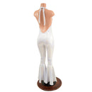 White Kaleidoscope Josie Halter Bell Bottom Flare Catsuit - Coquetry Clothing