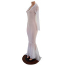 White Mesh Puddle Train Gown - Coquetry Clothing