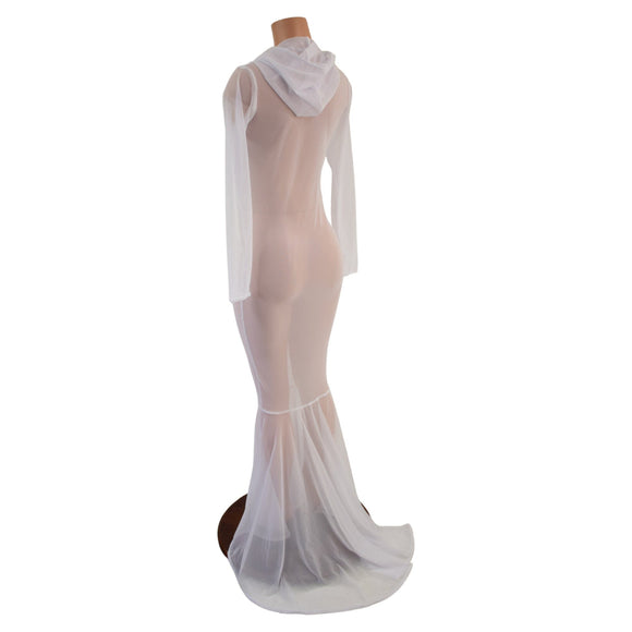 White Mesh Puddle Train Gown - Coquetry Clothing