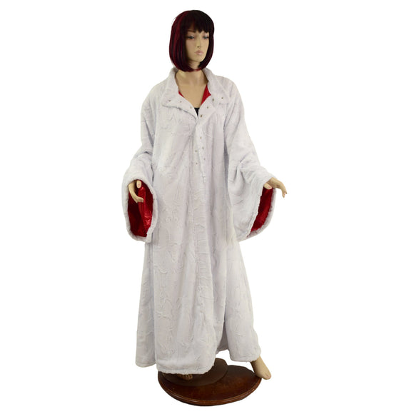 White Minky Robe with Red Sparkly Jewel Liner - Coquetry Clothing