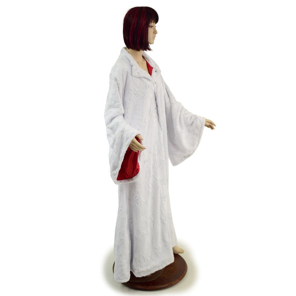 White Minky Robe with Red Sparkly Jewel Liner - Coquetry Clothing