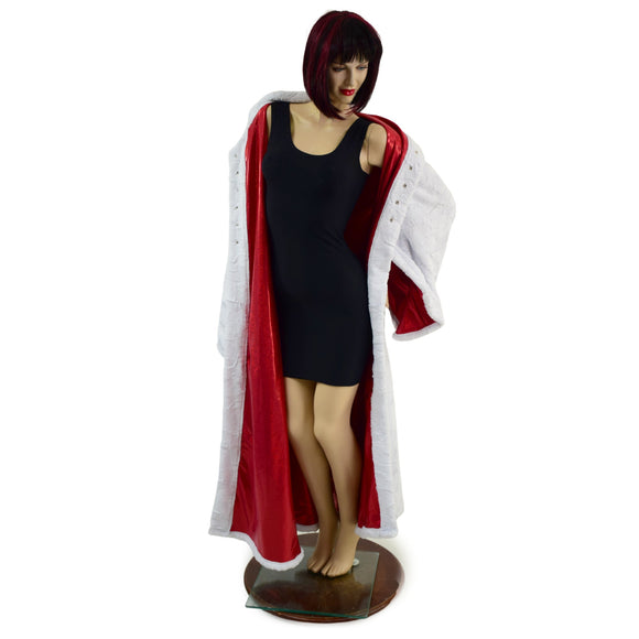 White Minky Robe with Red Sparkly Jewel Liner - Coquetry Clothing