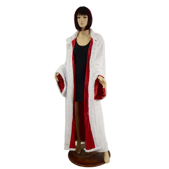 White Minky Robe with Red Sparkly Jewel Liner - Coquetry Clothing