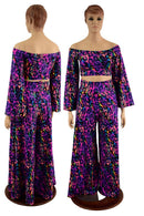 Wide Leg Pants and Ruffled Off Shoulder Top Set - Coquetry Clothing