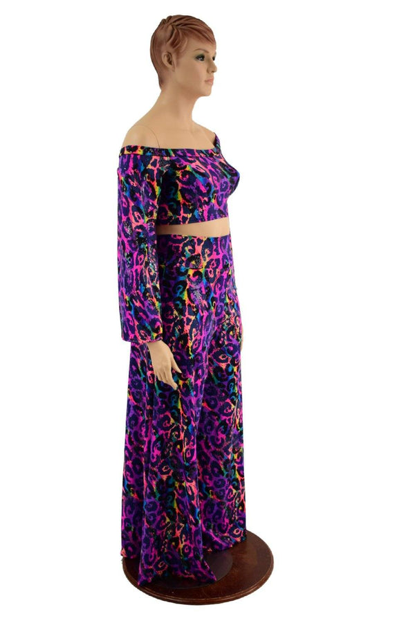 Wide Leg Pants and Ruffled Off Shoulder Top Set - 3