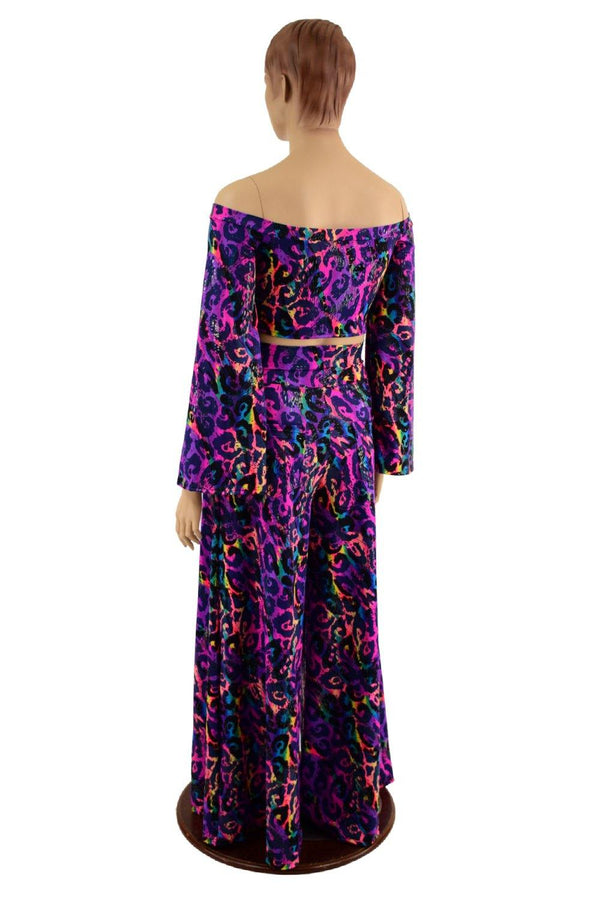 Wide Leg Pants and Ruffled Off Shoulder Top Set - 5