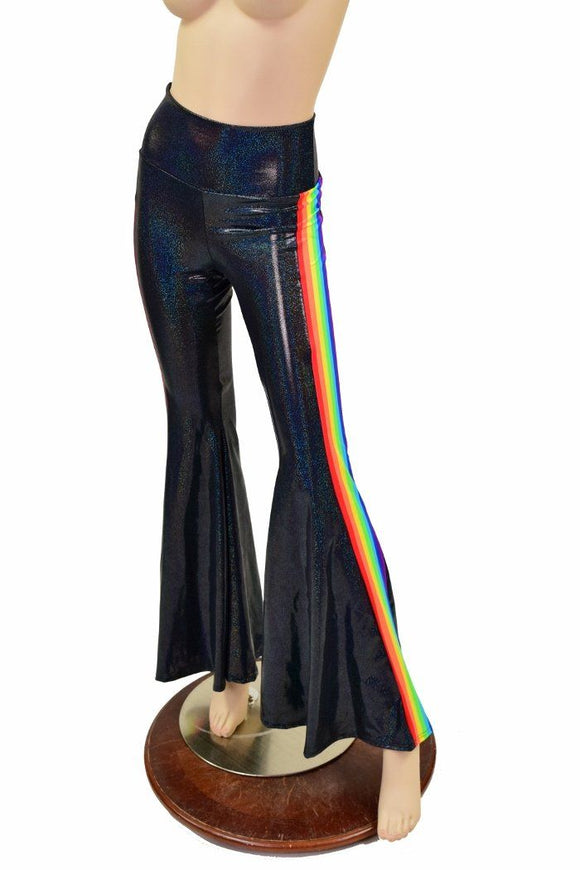 Womens Black Holographic Retro Rainbow Solar Flares - Coquetry Clothing