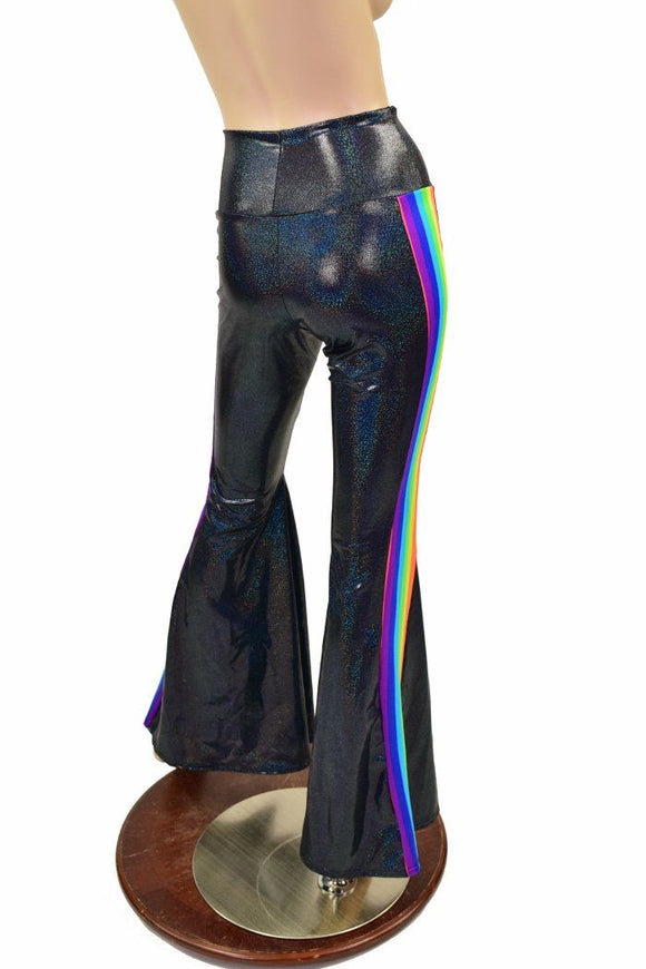Womens Black Holographic Retro Rainbow Solar Flares - Coquetry Clothing