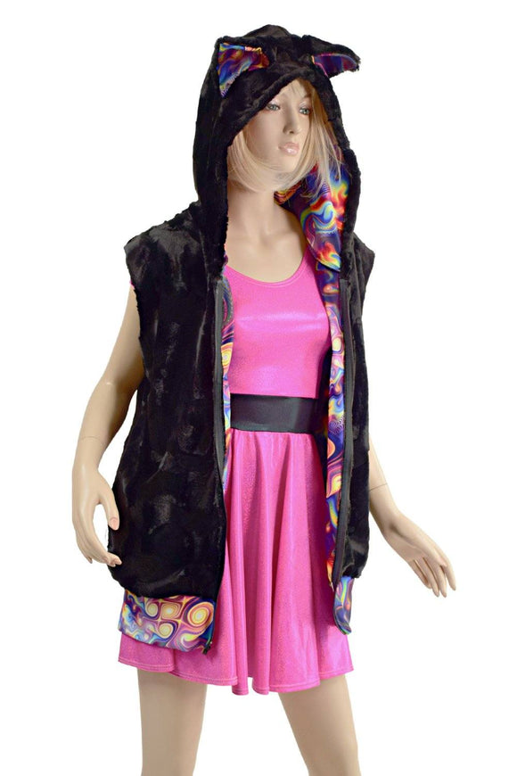 Womens Minky Vest with Banded Hemline & Kitty Ears - Coquetry Clothing
