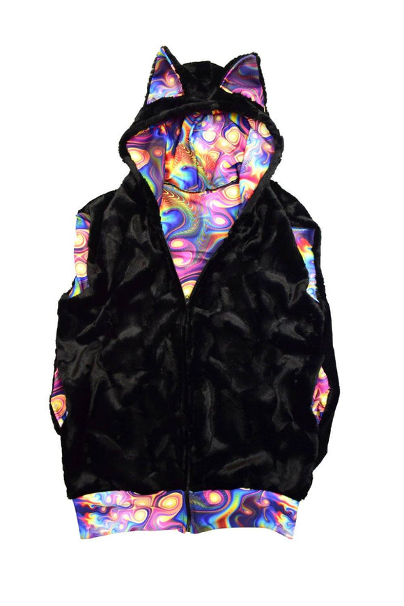 Womens Minky Vest with Banded Hemline & Kitty Ears - Coquetry Clothing