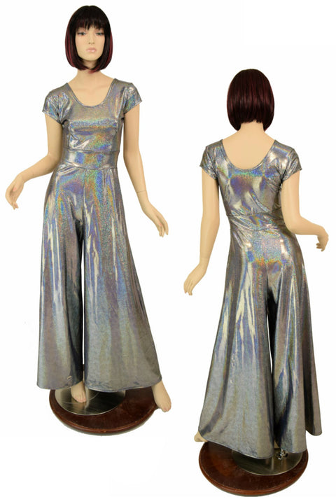 Silver Holographic Wide Leg Jumpsuit - Coquetry Clothing