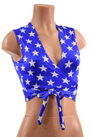 Wrap & Tie Top in Blue & White Star Print - Coquetry Clothing