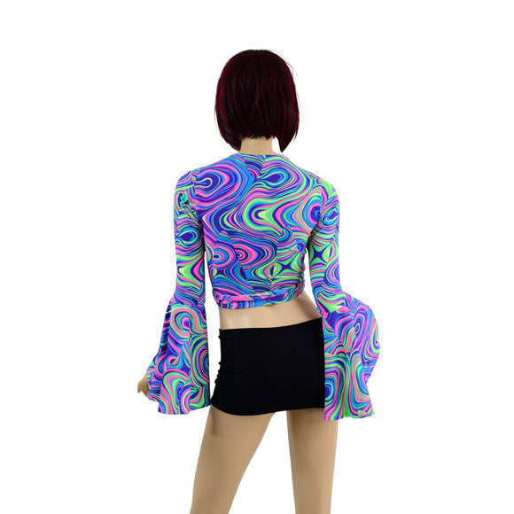Wrap & Tie Top with Trumpet Sleeves in Glow Worm - Coquetry Clothing
