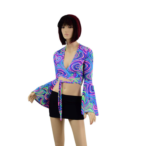 Wrap & Tie Top with Trumpet Sleeves in Glow Worm - Coquetry Clothing