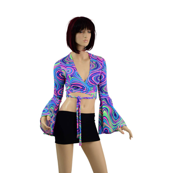 Wrap & Tie Top with Trumpet Sleeves in Glow Worm - Coquetry Clothing