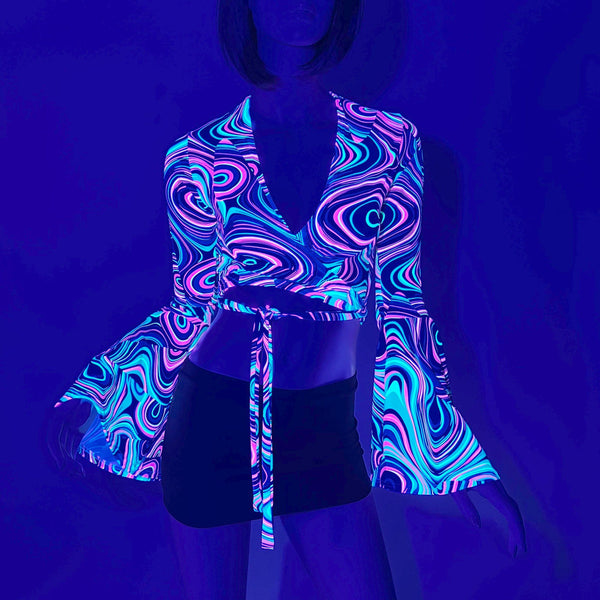 Large Ready to Ship Wrap & Tie Top with Trumpet Sleeves in Glow Worm - 1
