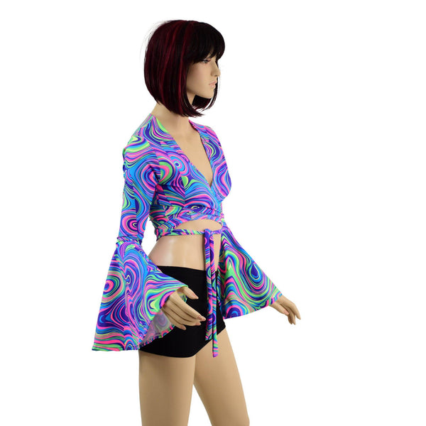 Large Ready to Ship Wrap & Tie Top with Trumpet Sleeves in Glow Worm - 6