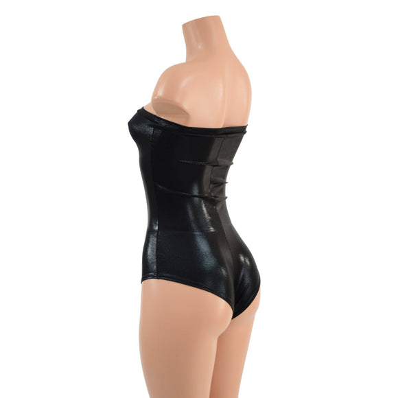 XL Ready to Ship Strapless Siren Cut Romper in Black Mystique - Coquetry Clothing
