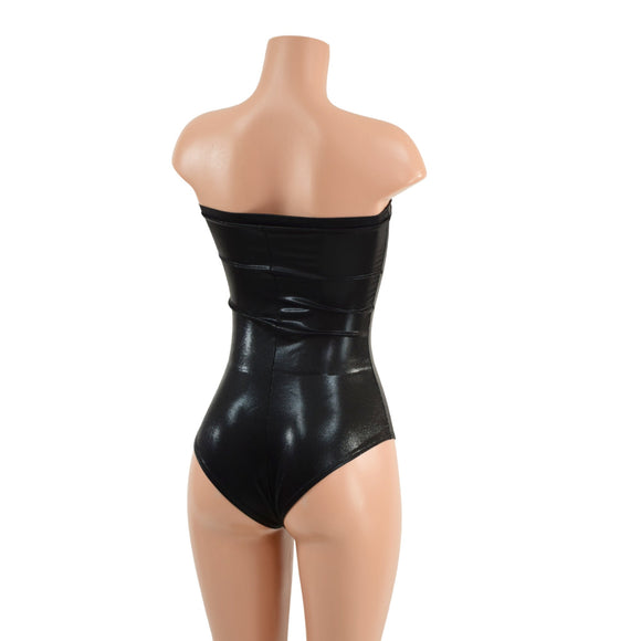 XL Ready to Ship Strapless Siren Cut Romper in Black Mystique - Coquetry Clothing