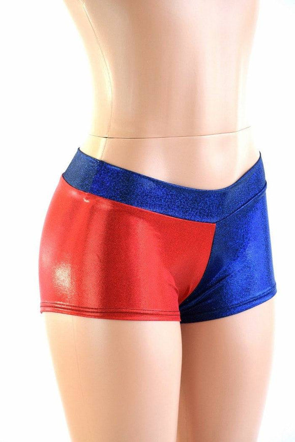 XS Ready to Ship Harlequin Red & Blue Low Rise Shorts - Coquetry Clothing