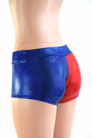 XS Ready to Ship Harlequin Red & Blue Low Rise Shorts - Coquetry Clothing
