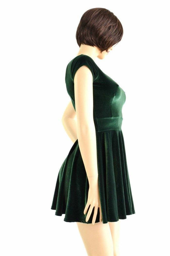 XXS Ready to Ship Forest Green Velvet Skater Dress - Coquetry Clothing