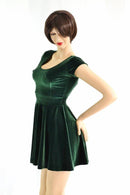 XXS Ready to Ship Forest Green Velvet Skater Dress - Coquetry Clothing