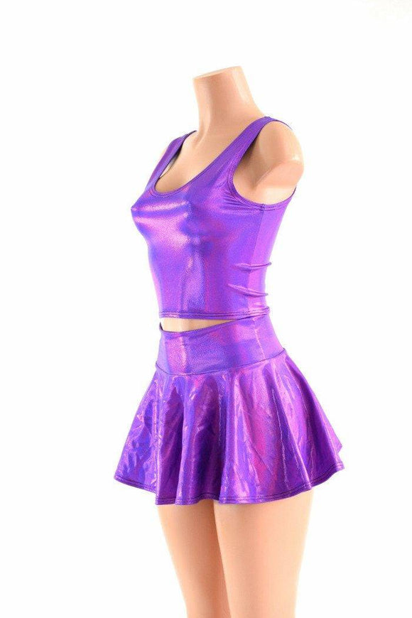 XXS Ready to Ship Grape Holographic Rave Skirt Set - Coquetry Clothing