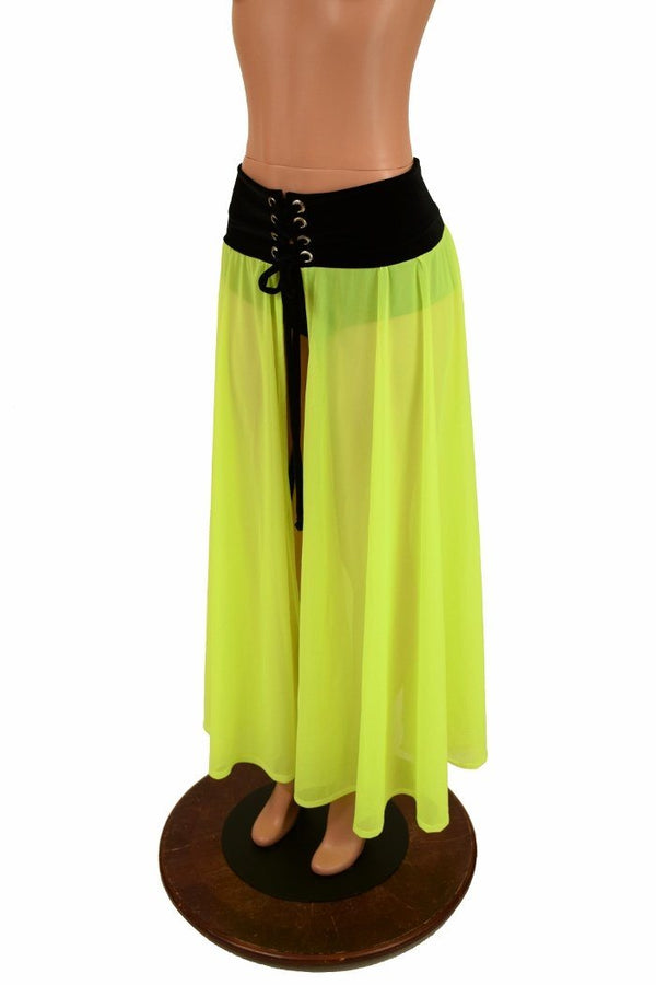 Yellow Mesh Lace Up Front Skirt - 3
