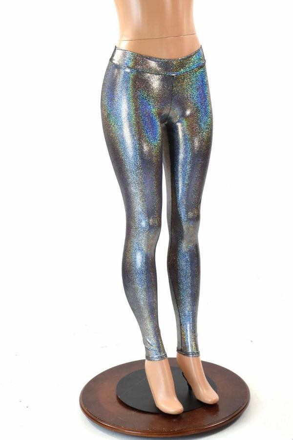 Silver Holographic Mid Rise Leggings - 1