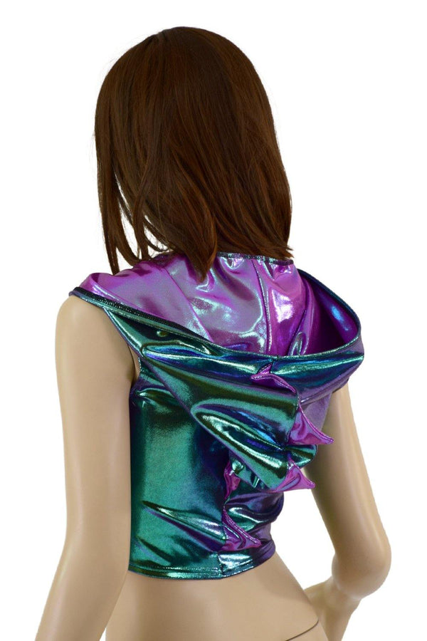 Zipper Front Dragon Crop Hoodie - 5