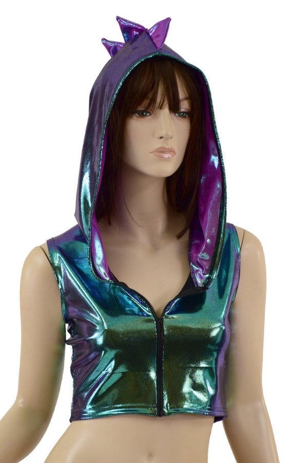Zipper Front Dragon Crop Hoodie - 2