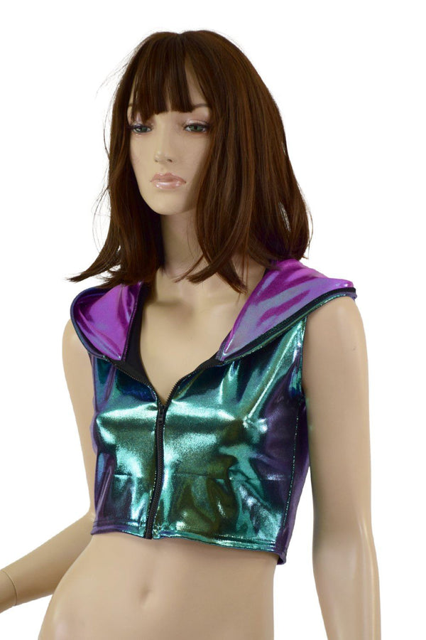 Zipper Front Dragon Crop Hoodie - 6