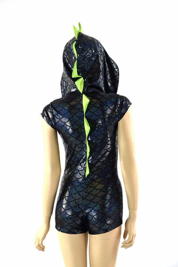 Zipper Front Dragon Hoodie Romper - 4