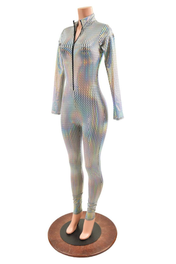 Zipper Front Stella Catsuit in Prism Holographic - Coquetry Clothing