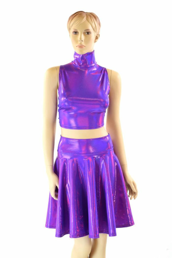 Purple Turtleneck Crop & Skirt - 1